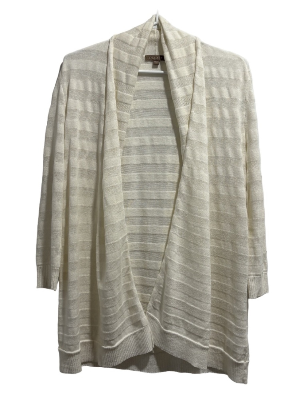 Lilla P Cream Open Front Textured Striped Cardigan Sweater lightweight size sm